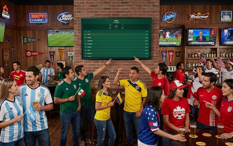 La tabla en vivo de goalpool en una TV durante un partido del Mundial.